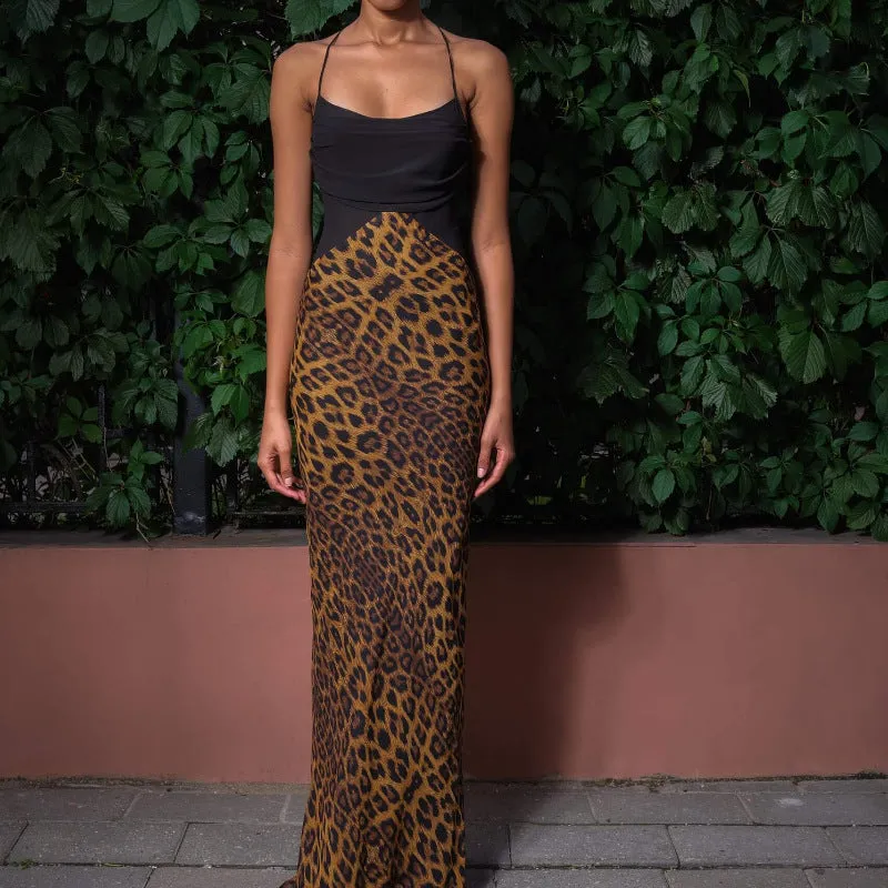 Toleet fall outfits 2024 Autumn Style Women's Sexy Hot Girl Backless Color Matching Leopard Print Sleeveless Slim Strap Dress