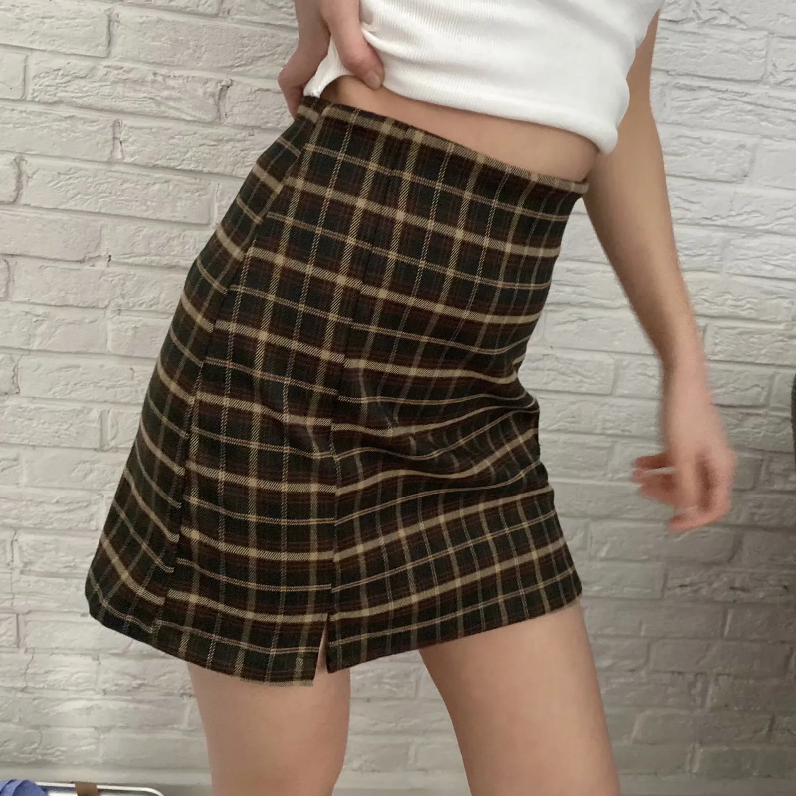 Toleet Fall street style Plaid Split All-Match Sheath Skirt Women's Mini Skirt