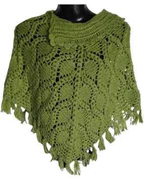 Unique Moss Color Woolen Crochet Beautiful Design By Graminarts Girls/Women Poncho