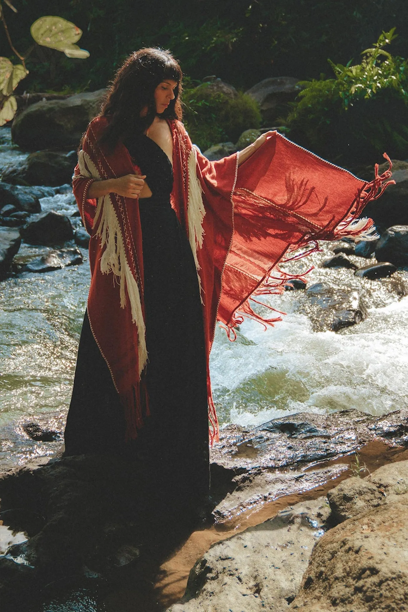 Unisex Handwoven Cotton Wine Red Poncho