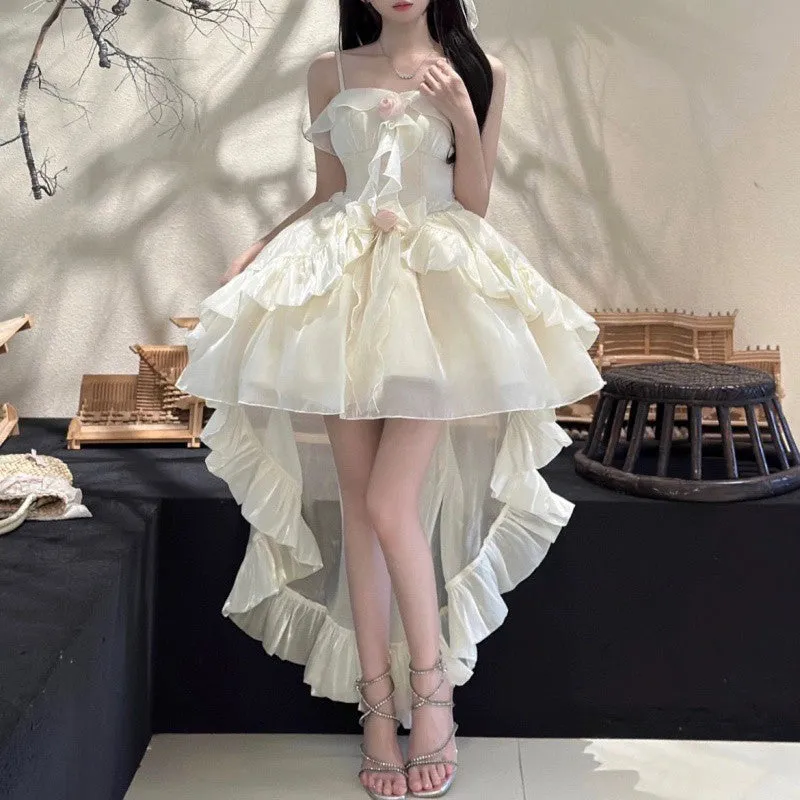 Uniwim dress Summer New Korean Style White Moonlight First Love Sense Niche Exquisite Waist Slimming Sling Tail Dress Short Skirt for Women