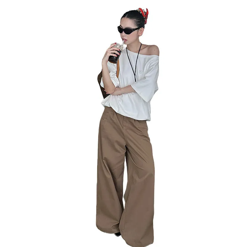 Uniwim summer outfits inspo Street Wide-Leg Workwear Straight Casual Pants Pleated Loose Slimming Mop Straight Pants K335