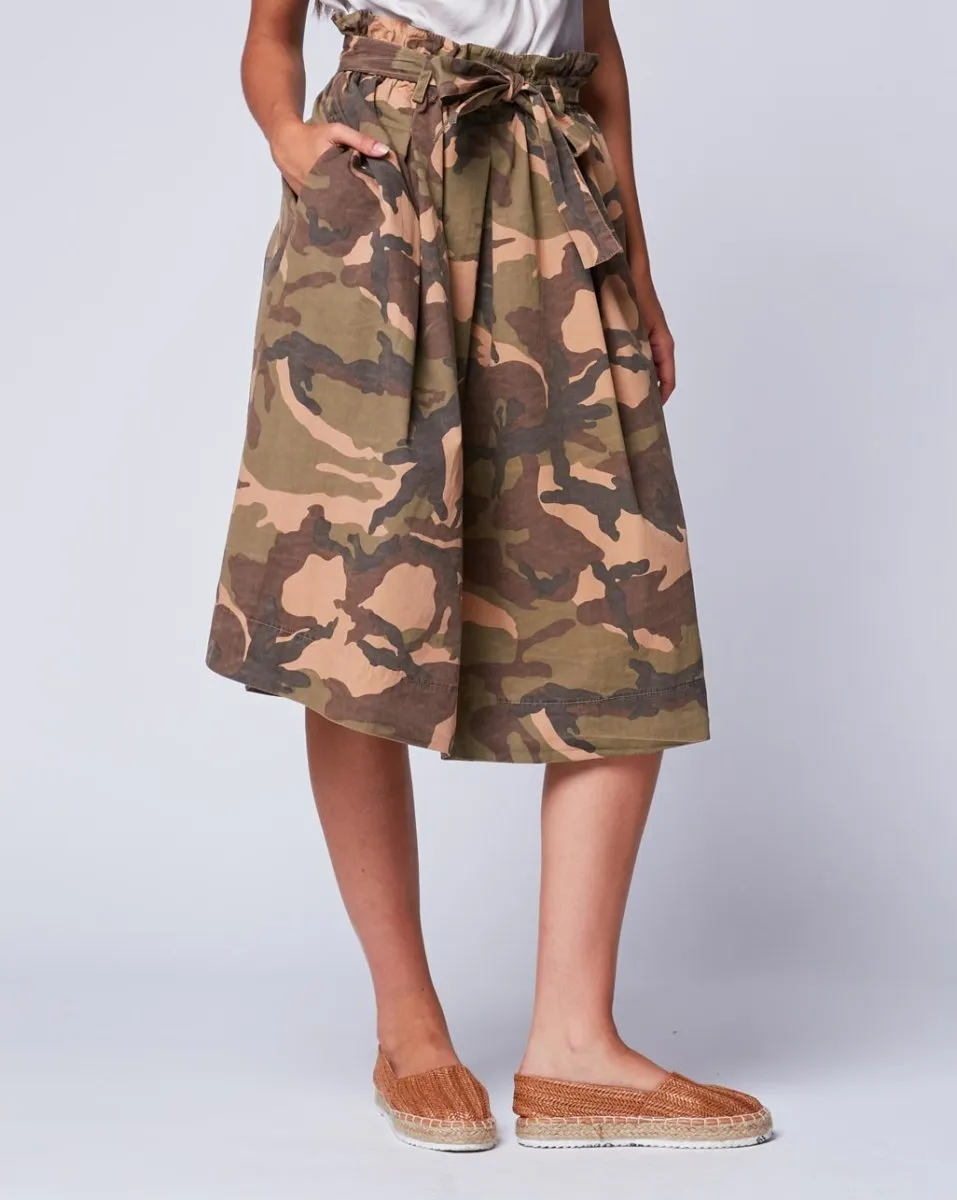 Vintage Camo Pleated Bow-Tie Skirt