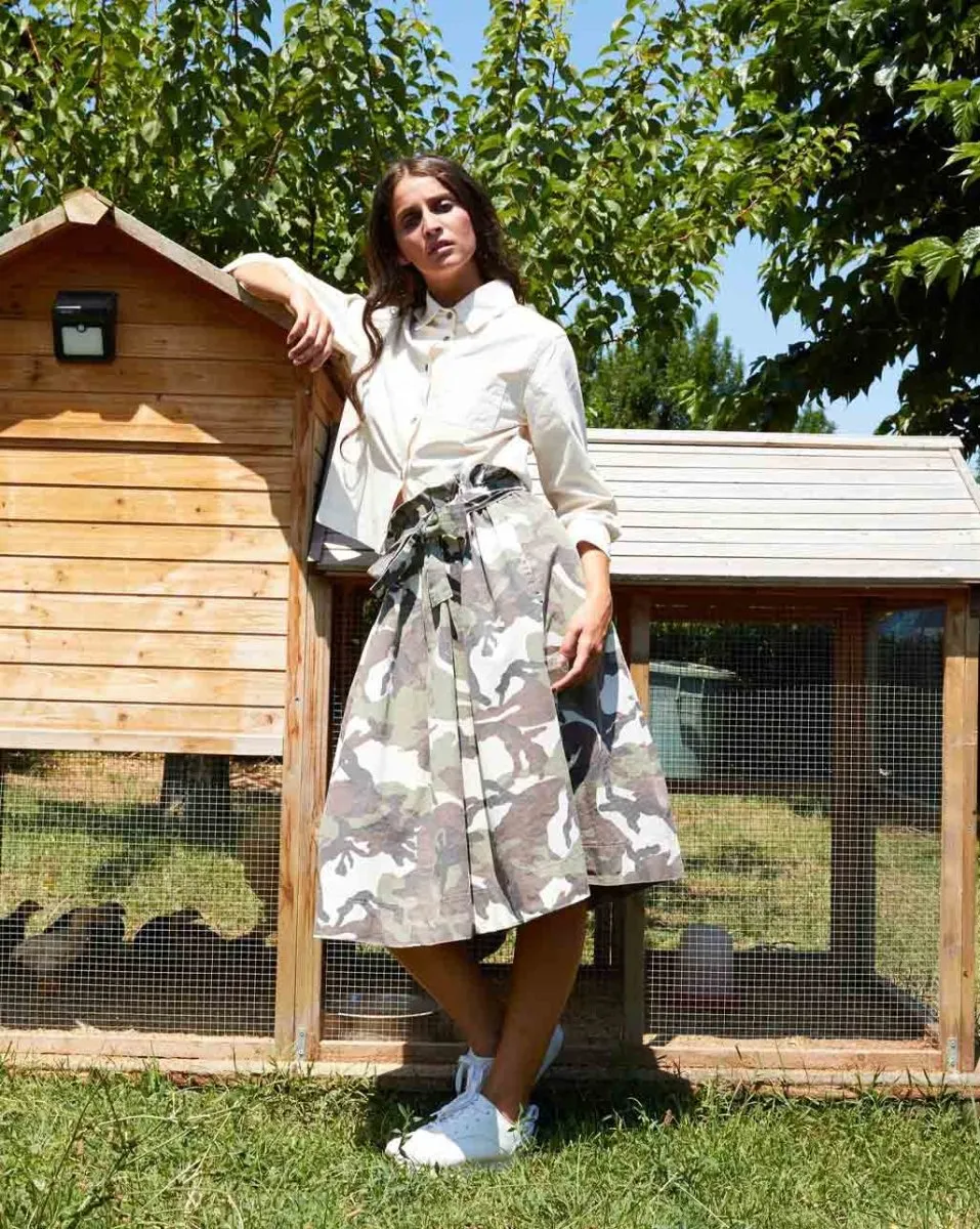 Vintage Camo Pleated Bow-Tie Skirt