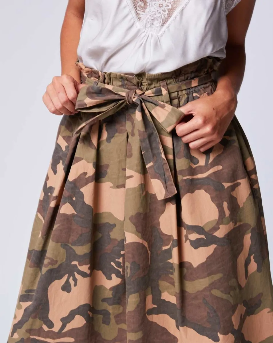 Vintage Camo Pleated Bow-Tie Skirt