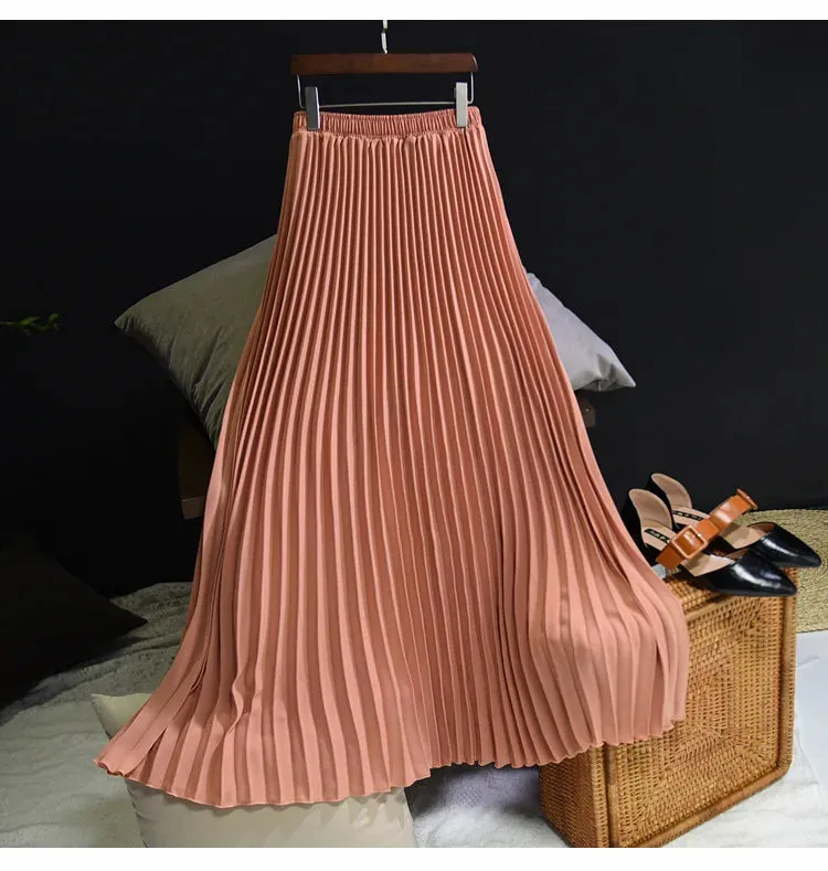 Vintage Pleated Midi Long Skirt