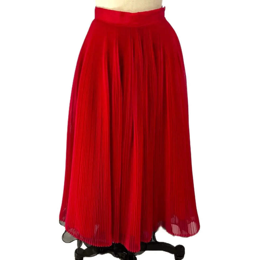 Vintage Skirt Red Pleated Nylon Chiffon 1940S Small 25" Waist