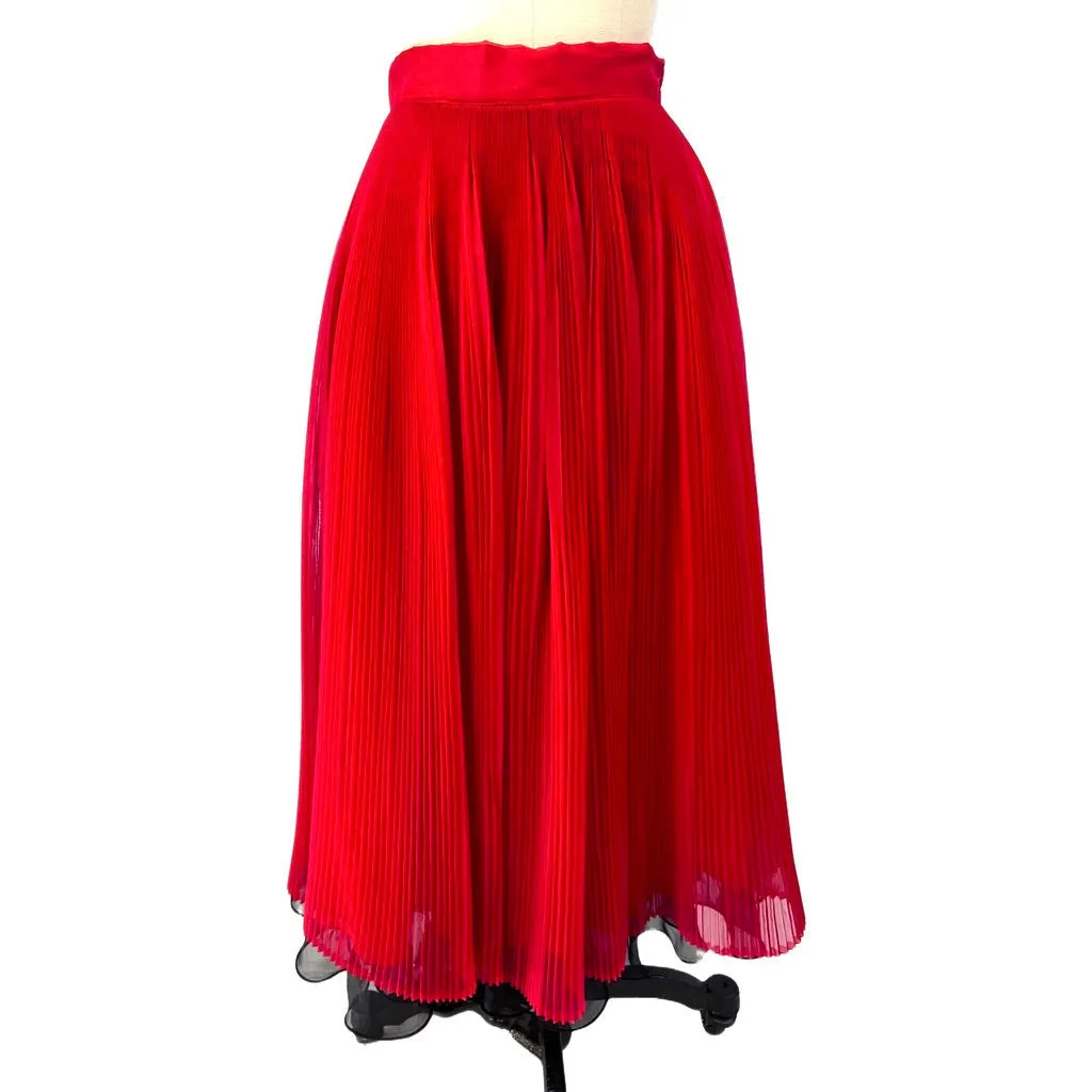 Vintage Skirt Red Pleated Nylon Chiffon 1940S Small 25" Waist