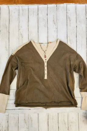 Washed Olive Henley Top