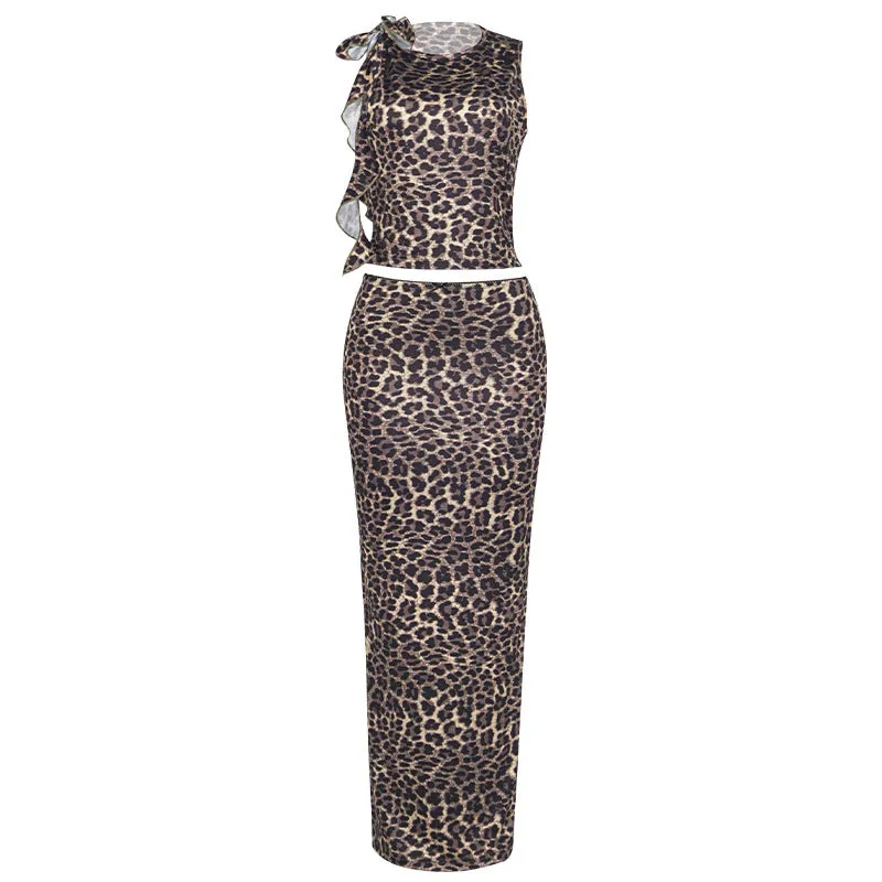 Wenkouban 2000s fashion Rendezvous Top Leopard Sleeveless Leopard Print Vest Long Skirt Women's Suit