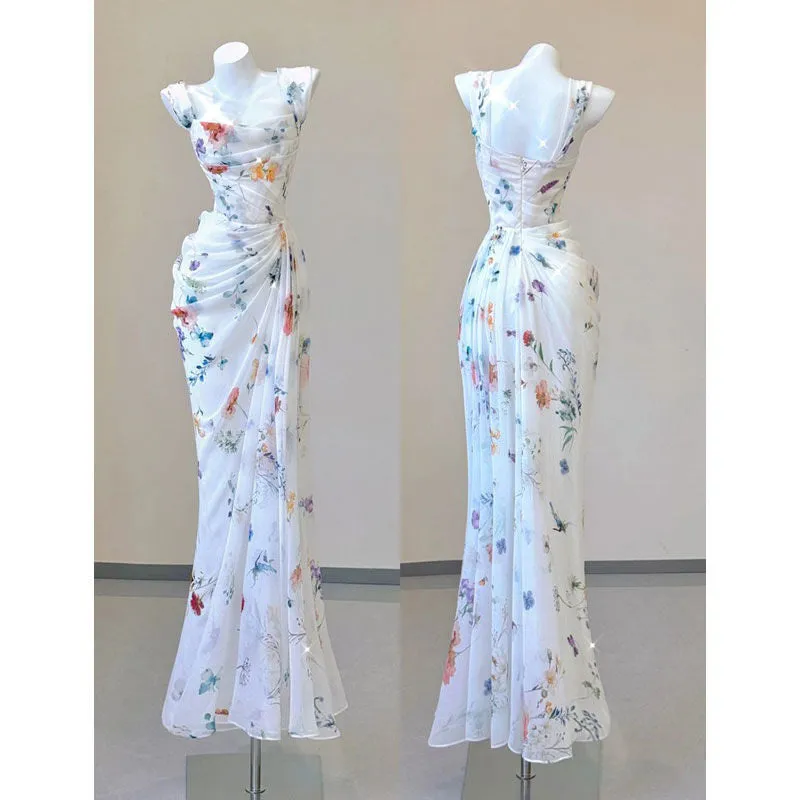 Wenkouban dress to impress codes Gentle Style Printed Chic Unique Niche French Style Suspender Dress Wedding Dress