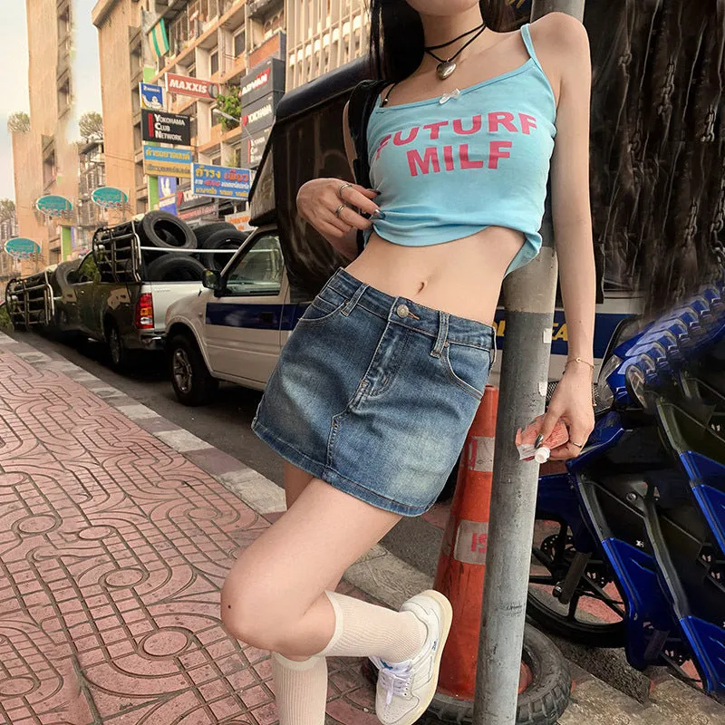 Wenkouban dress to impress outfits American Retro Hot Girl Low Waist Skirt Sheath Short a Skirt 2024 Stretch Denim Skirt Skirt