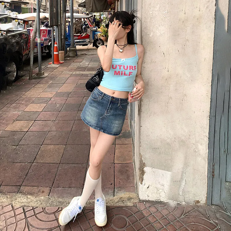 Wenkouban dress to impress outfits American Retro Hot Girl Low Waist Skirt Sheath Short a Skirt 2024 Stretch Denim Skirt Skirt