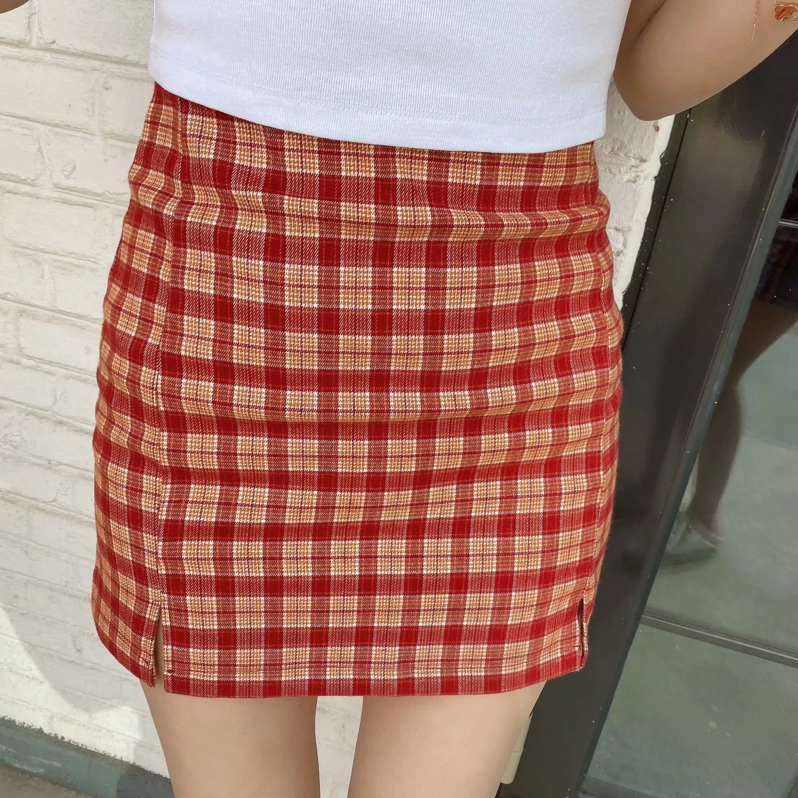 Wenkouban Fall street style Plaid Split All-Match Sheath Skirt Women's Mini Skirt