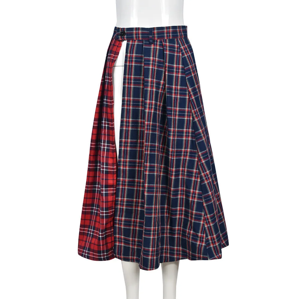 Wenkouban women’s fall fashion 2024 Nazada Autumn New Stitching Contrast Color Plaid Personality Skirt Women's Clothing