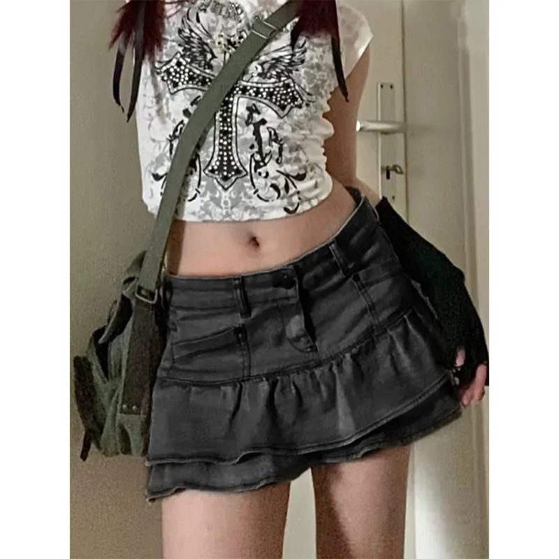 Wenkouban y2k outfits Ins Street Fashion Hip Hop Dark Gothic Mini Pleated Skirt