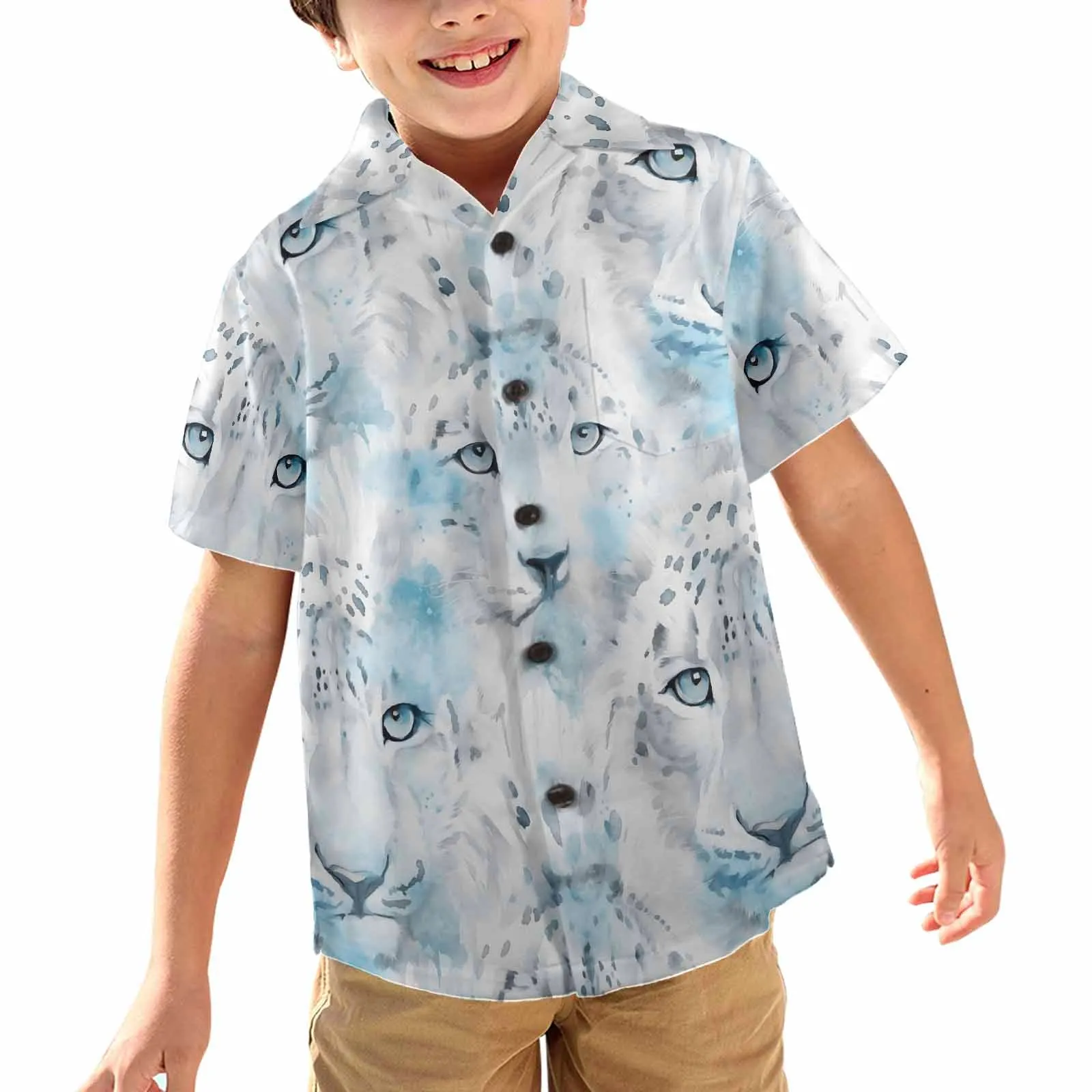 White Leopard  Little Boys Hawaiian Shirt