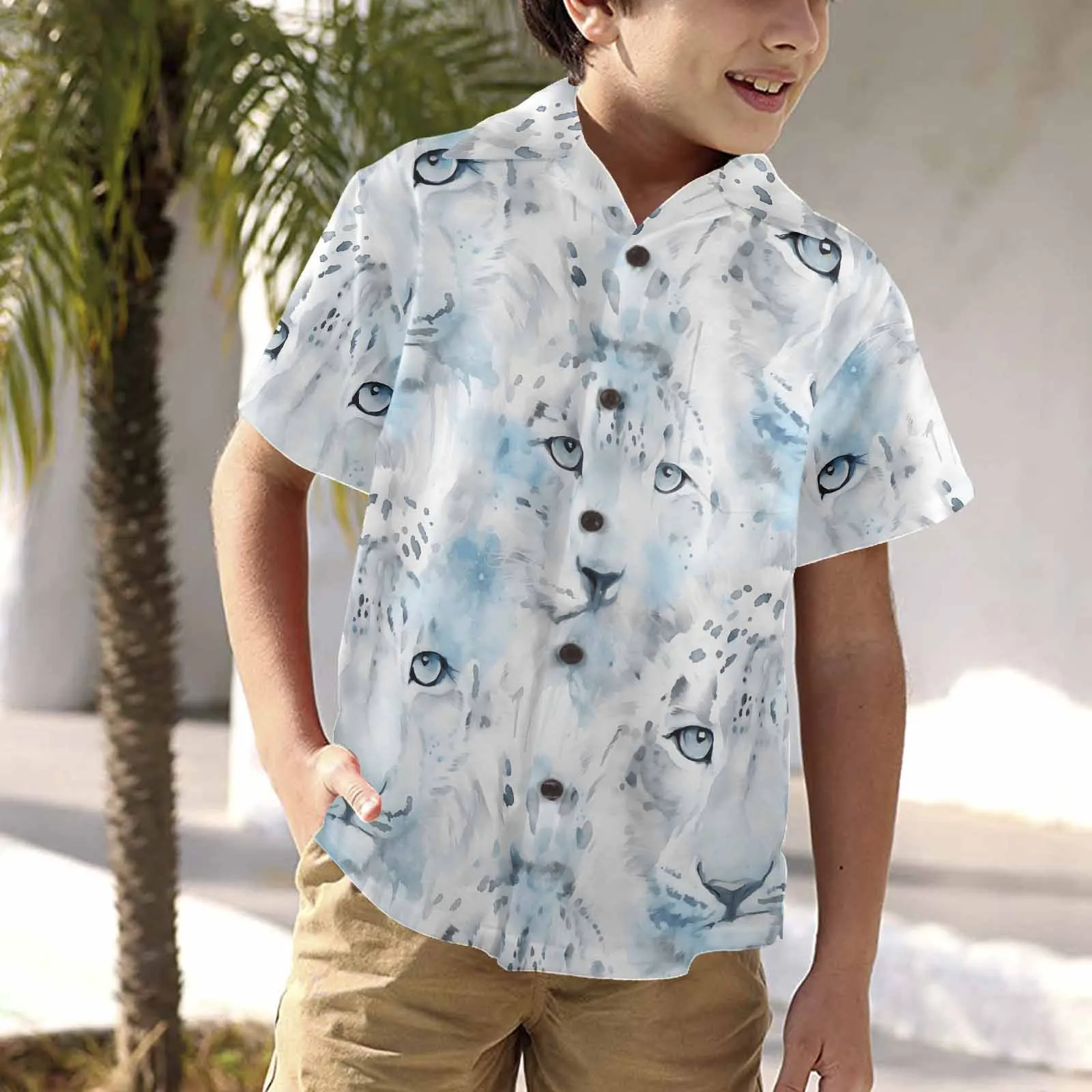 White Leopard  Little Boys Hawaiian Shirt