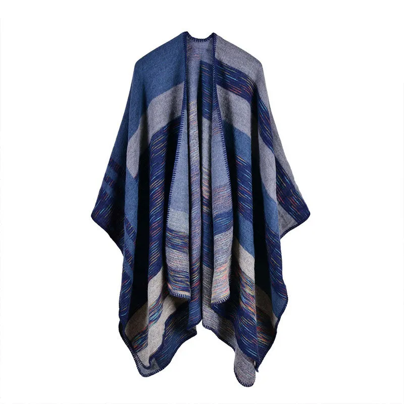 Winter Women's Striped Poncho Scarf - 5 Colors