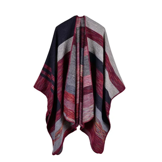 Winter Women's Striped Poncho Scarf - 5 Colors