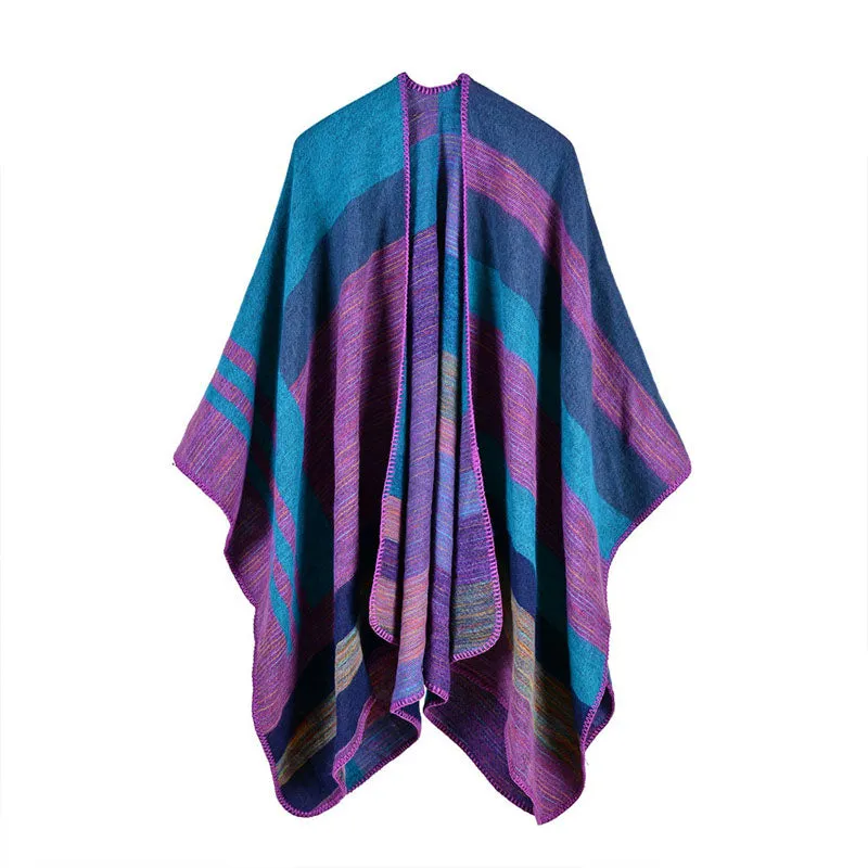 Winter Women's Striped Poncho Scarf - 5 Colors