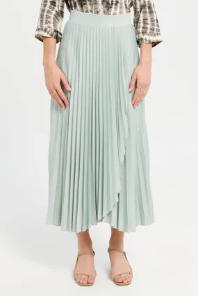 Women Mint Wrap Pleated Skirt