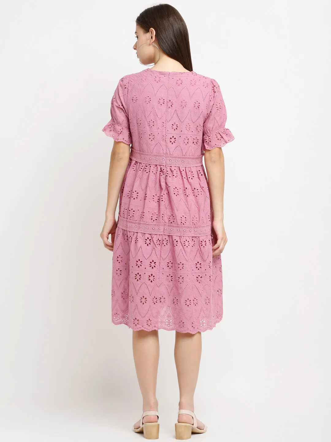 Women Pink Schiffli Dress