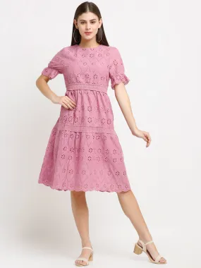 Women Pink Schiffli Dress