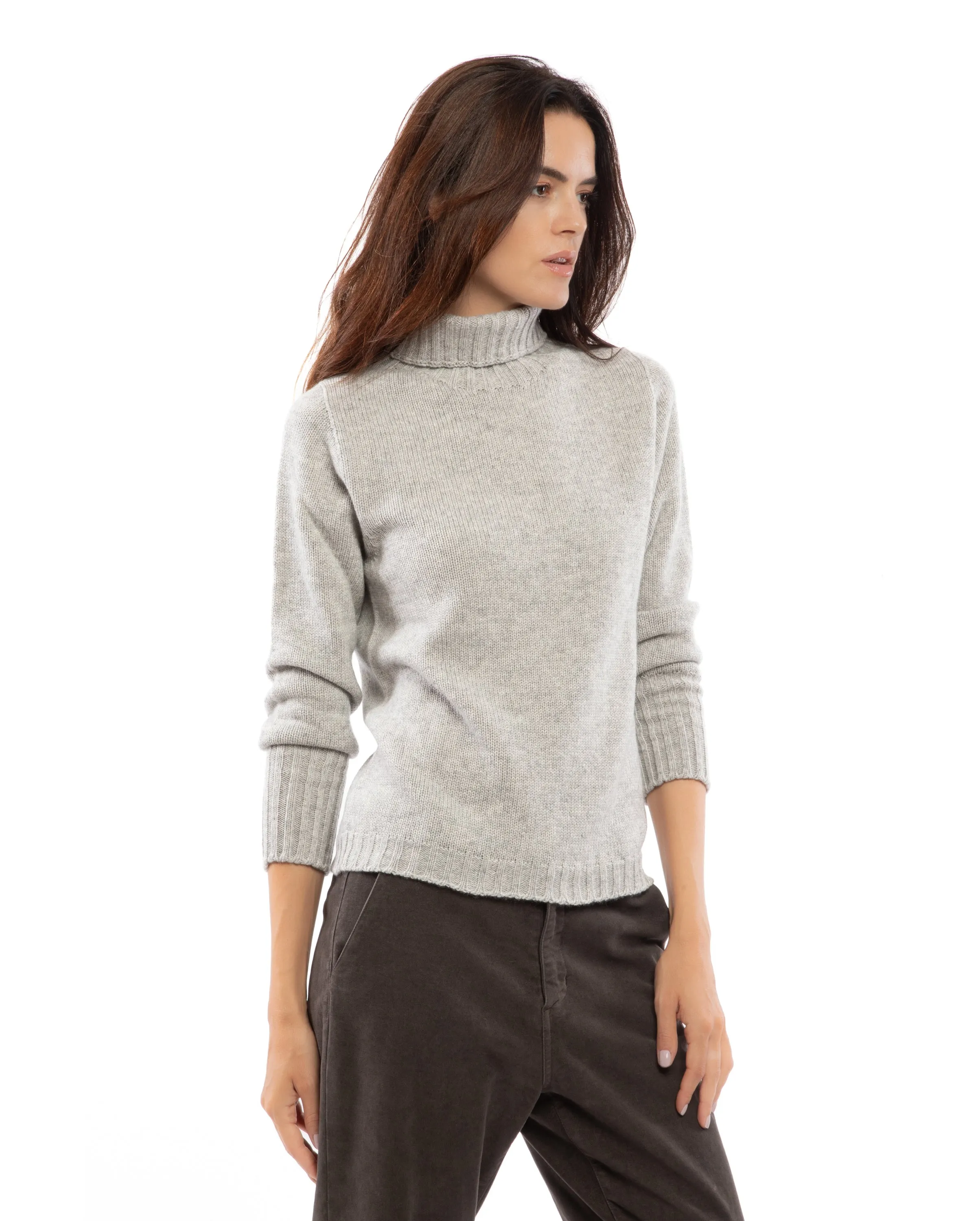 Women's Classic Cashmere Turtleneck Sweater Melange Gray