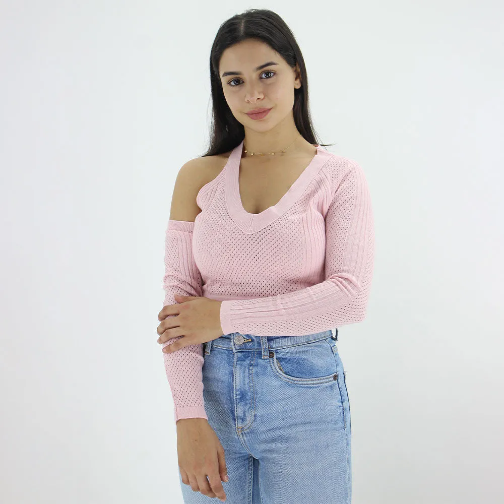 Women's Mesh V Neckline Top,Pink