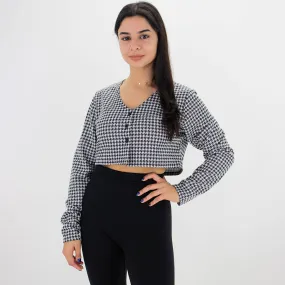 Women's Plaid Button Style Crop Sweaters,Black/White