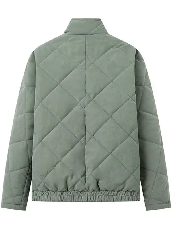 Women's Solid Button-Up Quilted Jacket