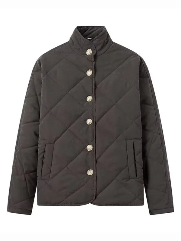 Women's Solid Button-Up Quilted Jacket