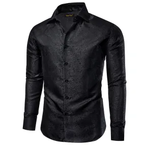 YourTies Men's Black Long Sleeve Paisley Jacquard Button Dress Shirt