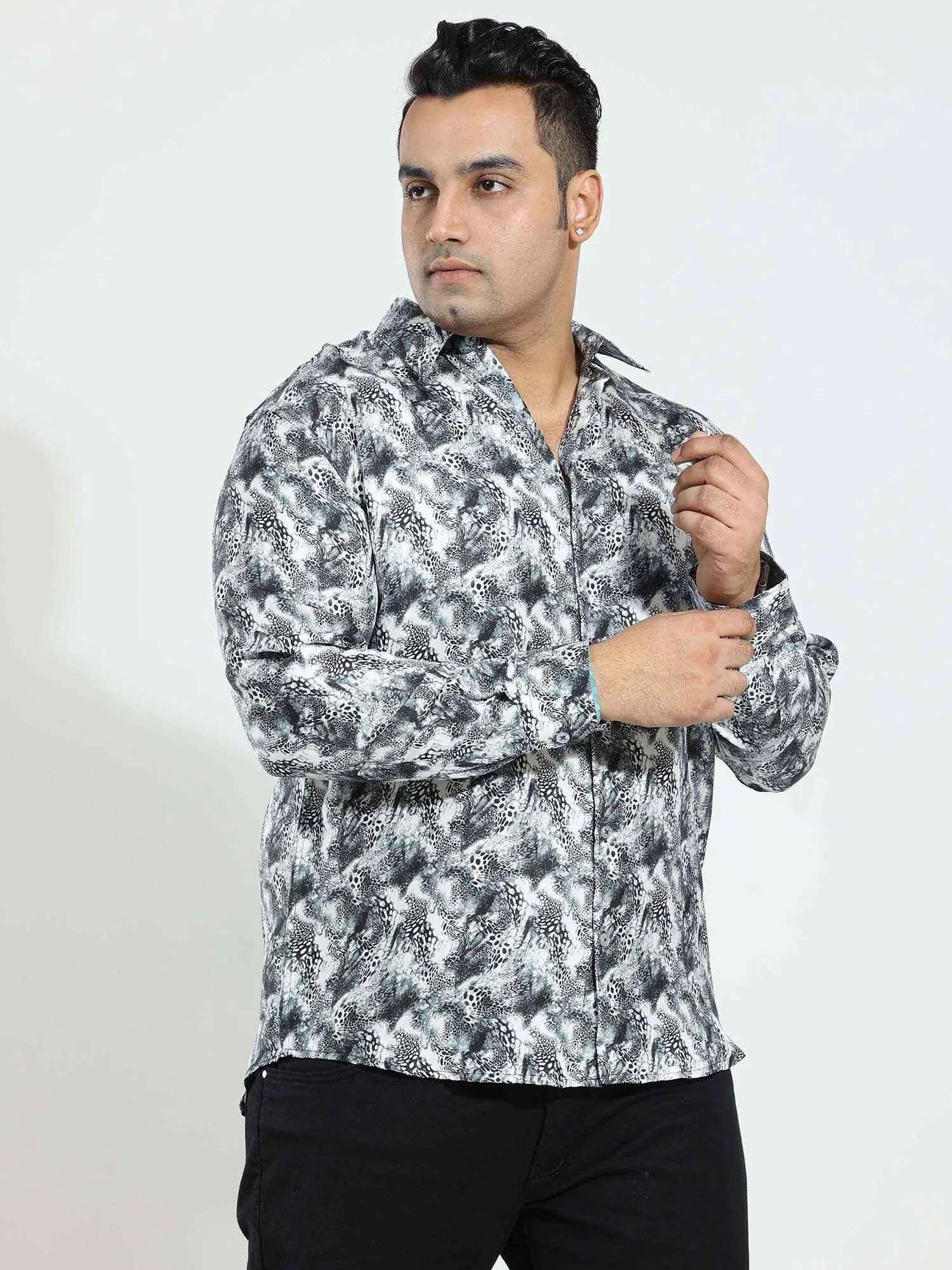 Zebra Leopard Printed Silk Full Shirt Men's Plus Size