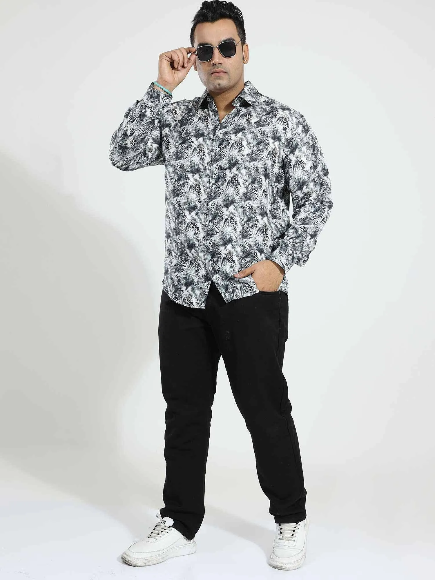 Zebra Leopard Printed Silk Full Shirt Men's Plus Size